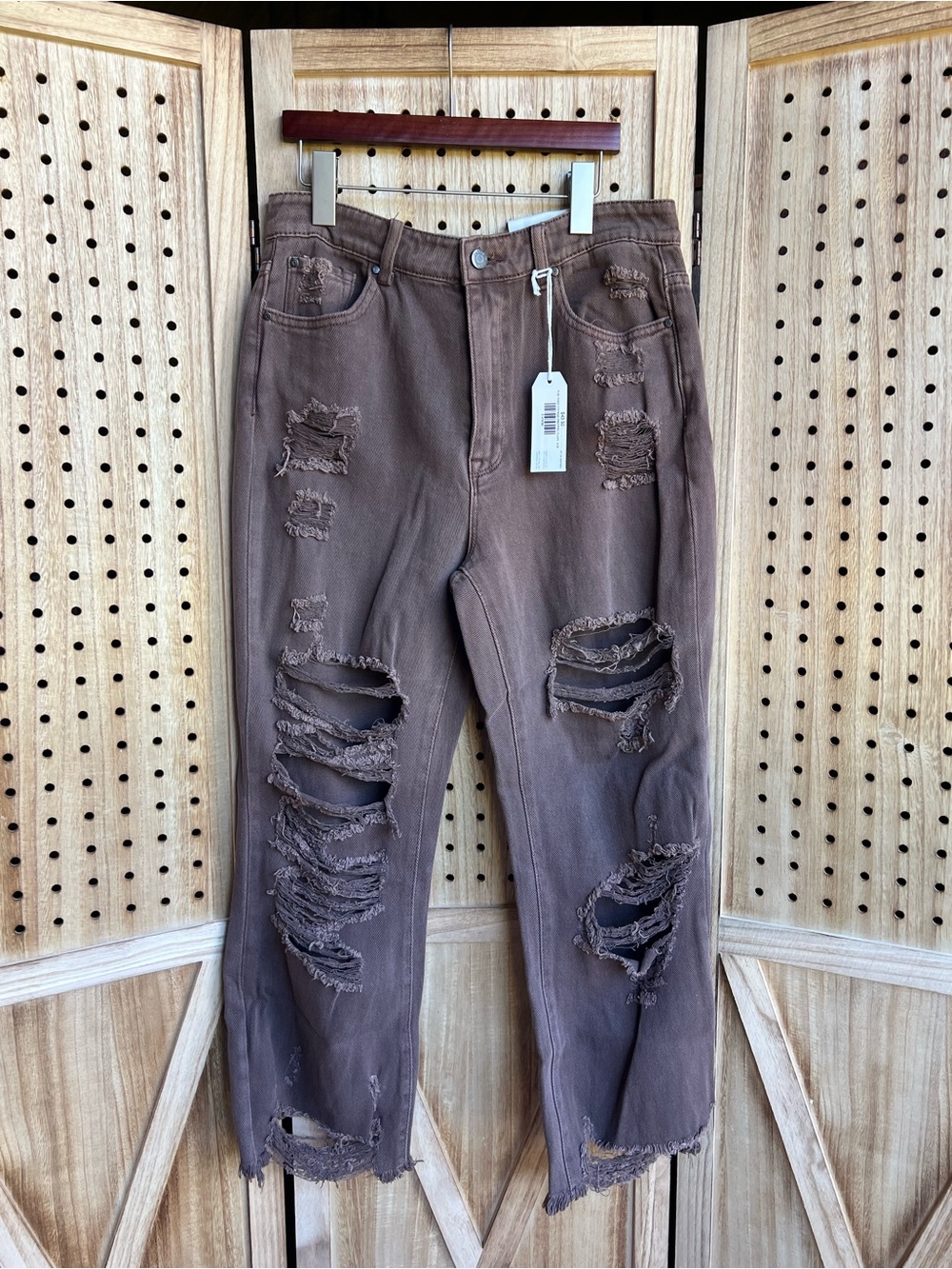 Distressed Brown Denim Pants